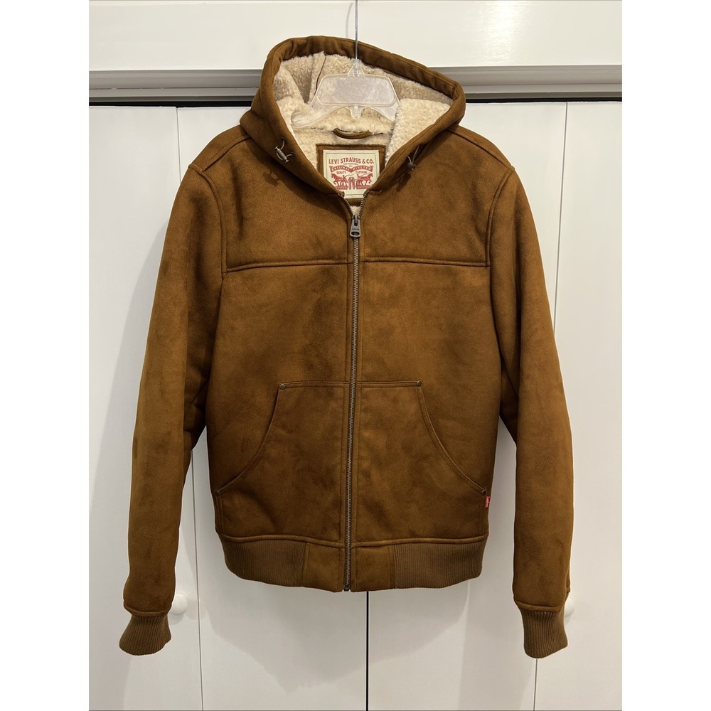 Levi's Buffed Cow Faux Shearling Sherpa Lined Hooded‎ Bomber Jacket, Men's Sz M